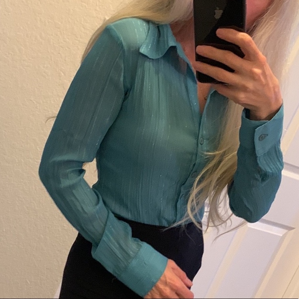 Teal shirt with silver stripes size M - Picture 3 of 17